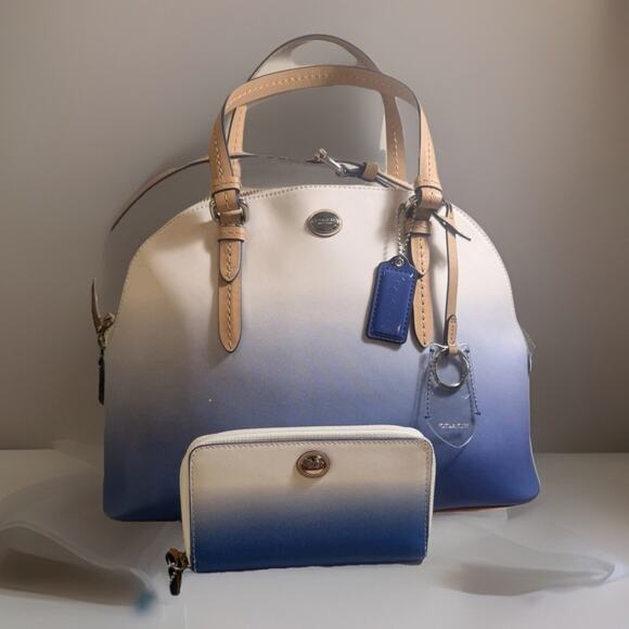 NWT Rare Gradient Coach Peyton Ombre Satchel & Wallet Set SV/Porcelain Blue - Picture 2 of 16